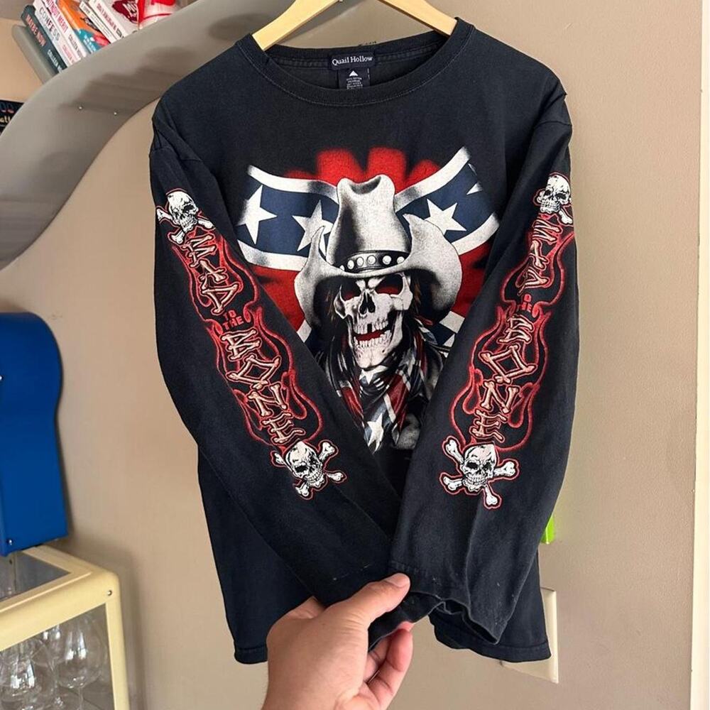 Vintage Bad To The Bone Skull Cowboy Shirt